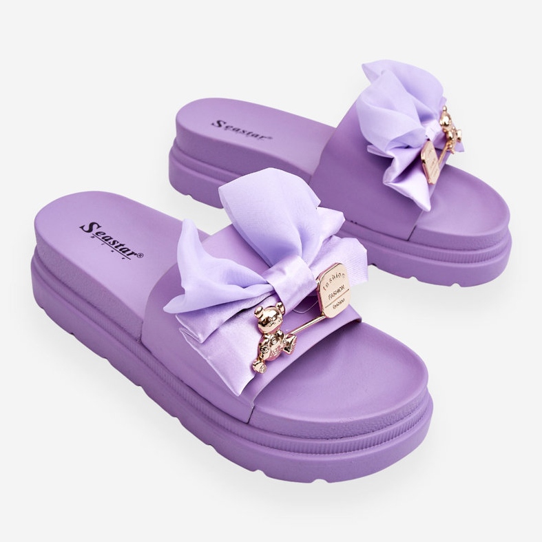 PE1 Pantuflas Con Lazo Y Peluche Decorativo Morado Suzy púrpura 1