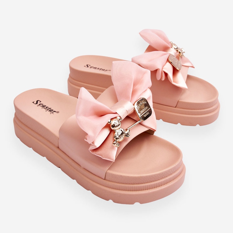 PE1 Pantuflas Lazo Y Osito Decorativo Rosa Claro Suzy 1