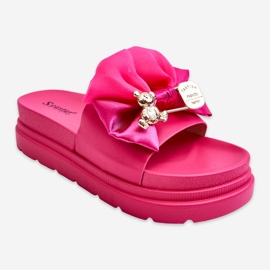 PE1 Pantuflas Con Lazo Y Oso Decorativo Fucsia Suzy rosado 10