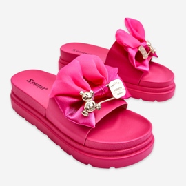PE1 Pantuflas Con Lazo Y Oso Decorativo Fucsia Suzy rosado 1