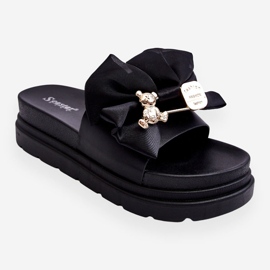 PE1 Pantuflas Con Lazo Y Osito Decorativo Negro Suzy 9