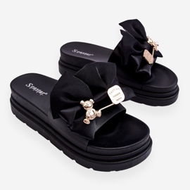 PE1 Pantuflas Con Lazo Y Osito Decorativo Negro Suzy 1