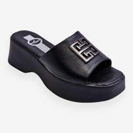 Lemar Pantuflas Mujer Piel Plataforma Con Adornos Negro Renna 7