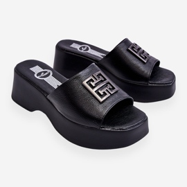 Lemar Pantuflas Mujer Piel Plataforma Con Adornos Negro Renna 8