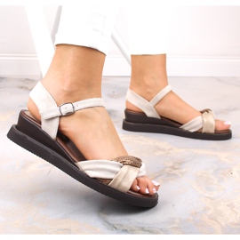 M. DASZYŃSKI Sandalias mujer cuña beige M.Daszyński MR2267-4 5