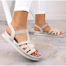 Rieker V5052-80 cómodas sandalias sin cordones para mujer con banda elástica beige 5