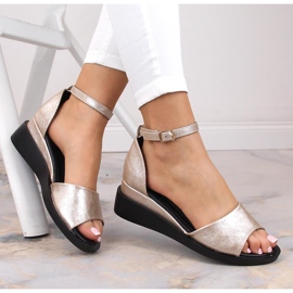 Sandalias cuña mujer metalizado dorado Vinceza 17245 3