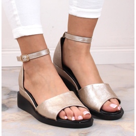 Sandalias cuña mujer metalizado dorado Vinceza 17245 5