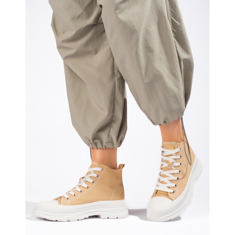 Zapatillas altas beige con cordones para mujer en la plataforma Shelovet multicolor 1