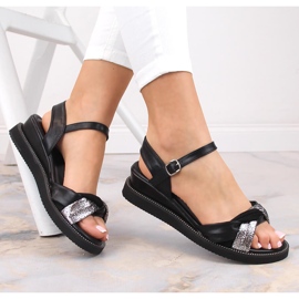M. DASZYŃSKI Sandalias cuña mujer negras M.Daszyński MR2267-4 negro 4