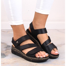 Sandalias de mujer cómodas en una plataforma de velcro negro Rieker V2301-00 5