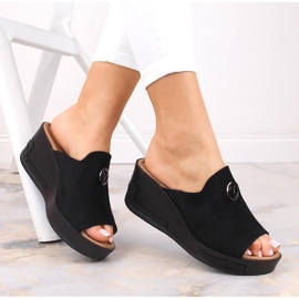 Zapatillas casa mujer cuña ante negro Vinceza 10907 4