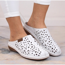 Rieker 65996-80 deslizadores de cuero blanco calado con elástico 5