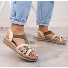 Sandalias cuña mujer cómodas beige Rieker 62918-62 3