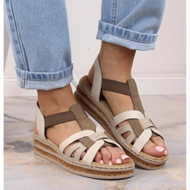 Sandalias cuña mujer cómodas beige Rieker 62918-62 4