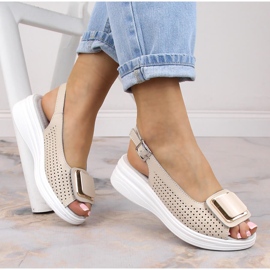 Sandalias mujer cuña piel cómodas beige S.Barski BN291 1