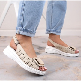 Sandalias mujer cuña piel cómodas beige S.Barski BN291 2
