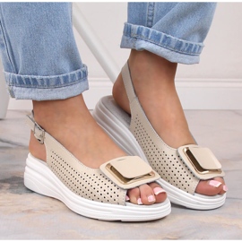 Sandalias mujer cuña piel cómodas beige S.Barski BN291 3