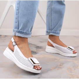 Sandalias mujer cuña piel cómodas blanco S.Barski BN291 2