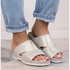 Pantuflas cómodas mujer piel con elástico dorado S.Barski BN290 4