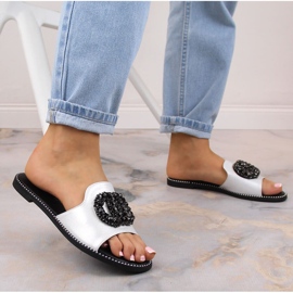 Zapatillas casa mujer cómodas planas con circonitas plata S.Barski Kv 520-30 3