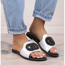 Zapatillas casa mujer cómodas planas con circonitas plata S.Barski Kv 520-30 4