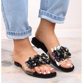 Cómodas zapatillas de estar por casa transparentes con cuentas negras S.Barski Kv 576-3 negro 4