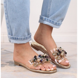 Cómodas zapatillas de estar por casa transparentes con cuentas doradas S.Barski Kv 576-3 dorado 4