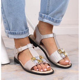 Sandalias mujer planas cómodas beige con circonitas S.Barski 2775-30 3