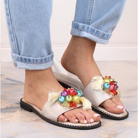 Sandalias mujer cómodas planas beige con abalorios S.Barski Kv 2775-47 4