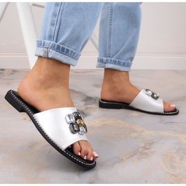 Zapatillas casa mujer planas cómodas blancas con circonitas S.Barski Kv 2775-31 blanco 4