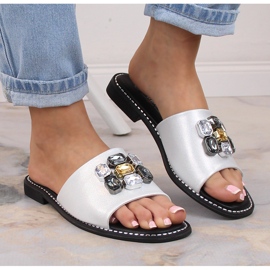 Zapatillas casa mujer planas cómodas blancas con circonitas S.Barski Kv 2775-31 blanco 5