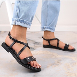 Sandalias mujer planas cómodas negras con chorros S.Barski Yxd 072-1 negro 2