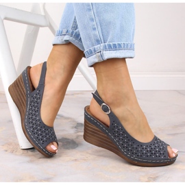 Sandalias mujer cómodas con cuña con circonitas azul marino eVento 0972 1