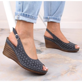 Sandalias mujer cómodas con cuña con circonitas azul marino eVento 0972 2
