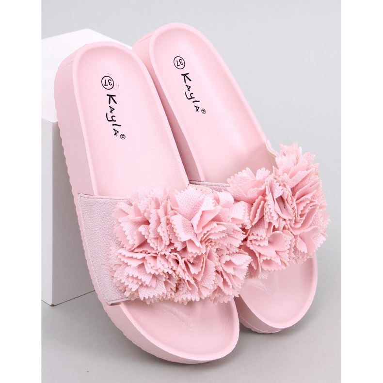 BM Pantuflas Mujer con Flores Traille Rosa 1