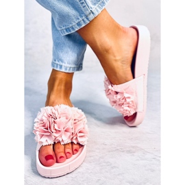 BM Pantuflas Mujer con Flores Traille Rosa rosado 3