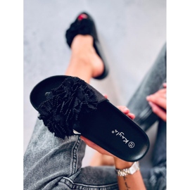 BM Zapatillas casa de mujer con flores Traille Negro 3