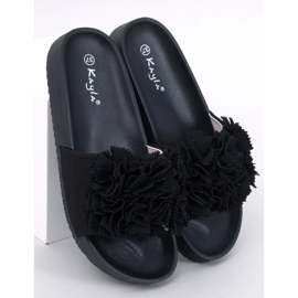 BM Zapatillas casa de mujer con flores Traille Negro 5