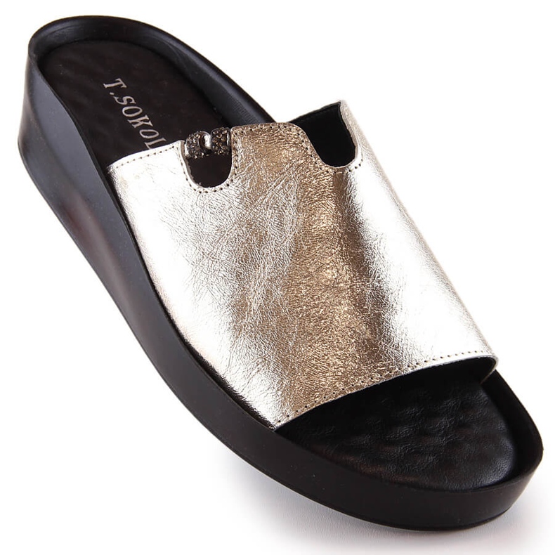 Babucha mujer en piel metalizado dorado T.Sokolski L23-346 1