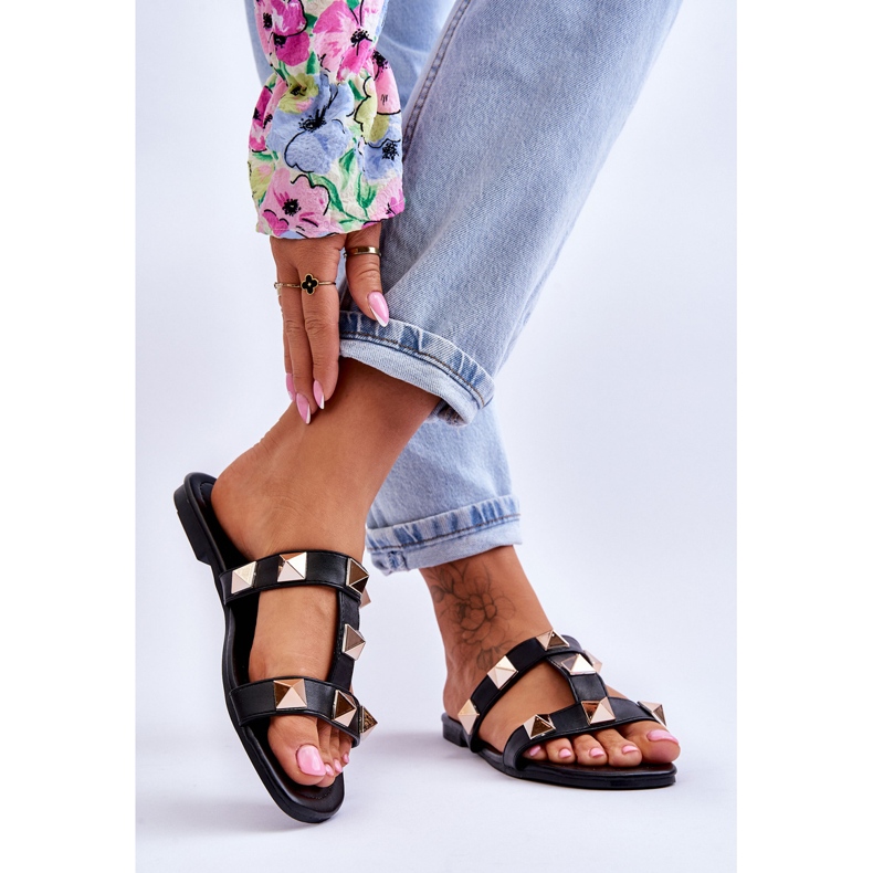 Pantuflas De Mujer Con Tachuelas Grandes Negras Mercure negro 2