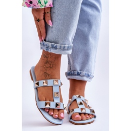 Pantuflas De Mujer Mercure Azul Con Grandes Tachuelas 1
