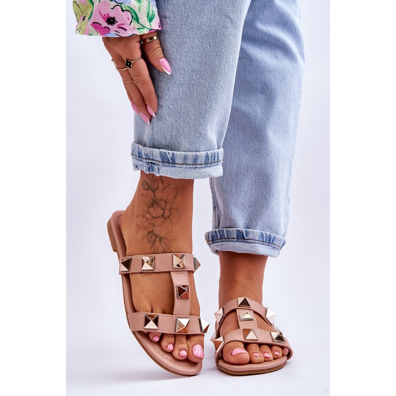 Pantuflas De Mujer Mercure Nude Con Grandes Tachuelas rosa 1