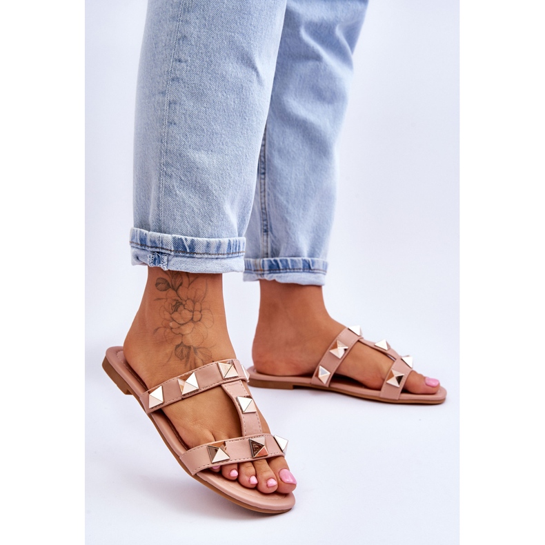 Pantuflas De Mujer Mercure Nude Con Grandes Tachuelas rosado 2