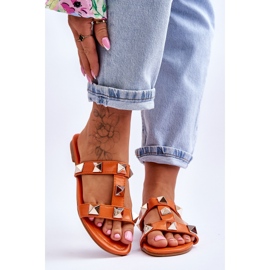 Pantuflas De Mujer Mercure Naranjas Con Grandes Tachuelas 1