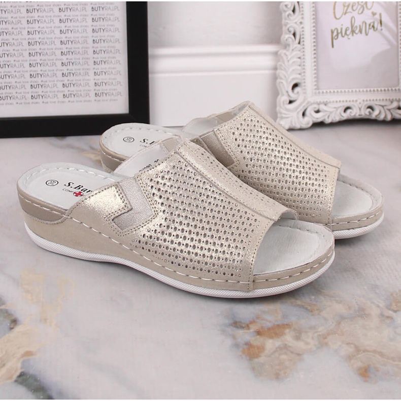 S.Barski Babucha mujer de piel con cuña dorada S. Barski dorado 1