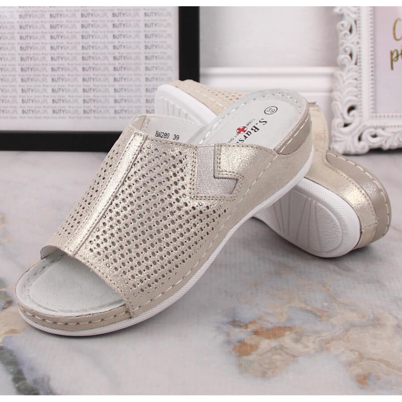 S.Barski Babucha mujer de piel con cuña dorada S. Barski dorado 2