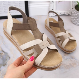Sandalias cuña mujer cómodas beige Rieker 62918-62 5