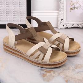 Sandalias cuña mujer cómodas beige Rieker 62918-62 6