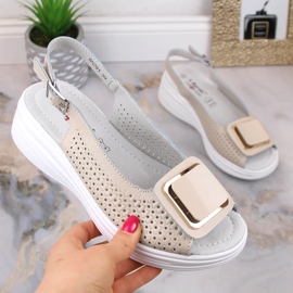 Sandalias mujer cuña piel cómodas beige S.Barski BN291 4